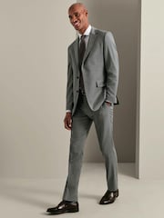 Charles Tyrwhitt Grey Slim Fit Herringbone Performance Suit Jacket - Image 3 of 5