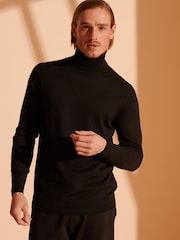 Superdry Black Chrome Merino Roll Neck Jumper - Image 1 of 6
