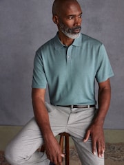 Sage Green Knitted Signature Merino Wool Regular Fit Polo Shirt - Image 1 of 5