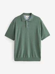 Sage Green Knitted Signature Merino Wool Regular Fit Polo Shirt - Image 2 of 5