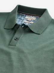 Sage Green Knitted Signature Merino Wool Regular Fit Polo Shirt - Image 3 of 5