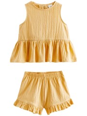Yellow Textured Sleeveless Peplum Top and Shorts Set (3mths-7yrs) - Image 1 of 3