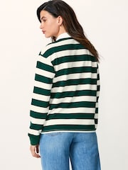 Grün/Ecru-Weiß - Langärmeliges Rugby-Poloshirt mit Streifendesign und Knopfleiste - Bild 3 von 6