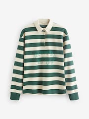 Grün/Ecru-Weiß - Langärmeliges Rugby-Poloshirt mit Streifendesign und Knopfleiste - Bild 5 von 6