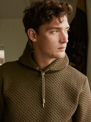 Stone Brown Hooded Premium Textured Overhead Hoodie - Image 1 of 9