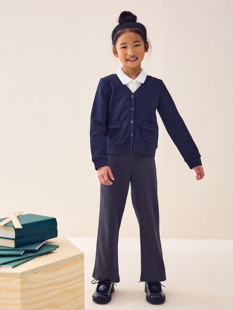Navy Blue Cotton Rich Frill Pocket Jersey School Cardigan (3-16yrs) - Image 2 of 5