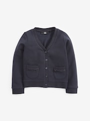Navy Blue Cotton Rich Frill Pocket Jersey School Cardigan (3-16yrs) - Image 3 of 5