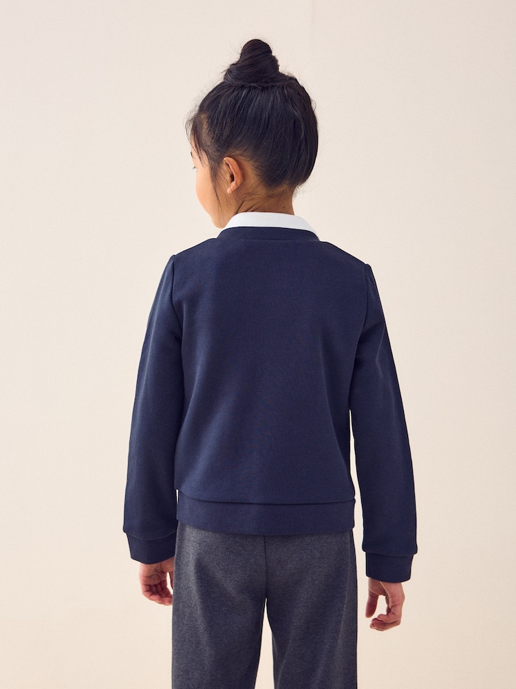 Navy Blue Cotton Rich Frill Pocket Jersey School Cardigan (3-16yrs) - Image 3 of 7