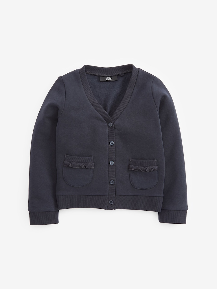 Navy Blue Cotton Rich Frill Pocket Jersey School Cardigan (3-16yrs) - Image 5 of 5