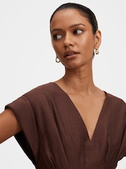 Forever New Brown Alessandra Petite Tucked Midi Dress Contains Linen - Image 4 of 4