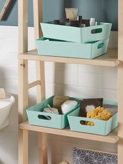 Wham Set of 4 Blue Studio Medium Rectangle Slim Plastic Storage Baskets - Image 1 of 2