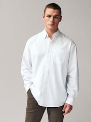 White Relaxed Fit Long Sleeve 100% Cotton Oxford Shirt - Image 1 of 7