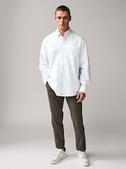 White Relaxed Fit Long Sleeve 100% Cotton Oxford Shirt - Image 2 of 7