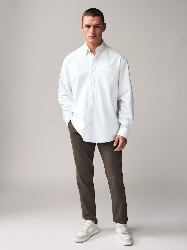 White Relaxed Fit Long Sleeve 100% Cotton Oxford Shirt - Image 2 of 7