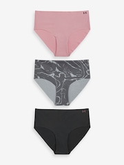 Under Armour Pink/Grey 100% Cotton No Show Pure Stretch Hipster Printed Knickers 3 Pack - Image 1 of 6