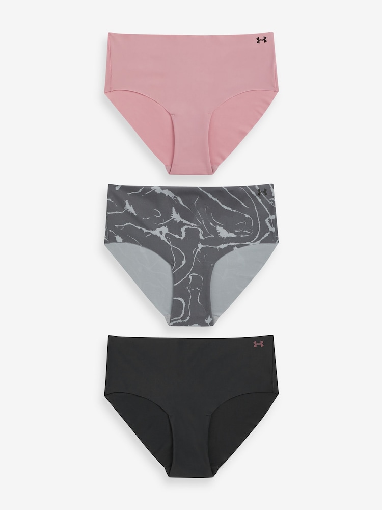 Under Armour Pink/Grey 100% Cotton No Show Pure Stretch Hipster Printed Knickers 3 Pack - Image 1 of 6