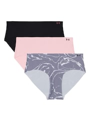 Under Armour Pink/Grey 100% Cotton No Show Pure Stretch Hipster Printed Knickers 3 Pack - Image 6 of 6