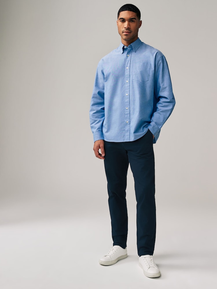 Light Blue Relaxed Fit Long Sleeve Oxford 100% Cotton Shirt - Image 2 of 8 Light Blue Relaxed Fit Long Sleeve Oxford 100% Cotton Shirt - Image 2 of 8