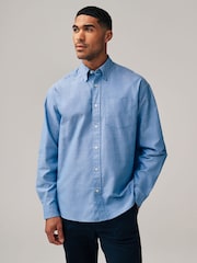 Light Blue Relaxed Fit Long Sleeve Oxford 100% Cotton Shirt - Image 3 of 8