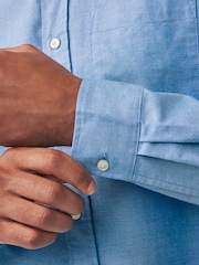 Light Blue Relaxed Fit Long Sleeve Oxford 100% Cotton Shirt - Image 5 of 8