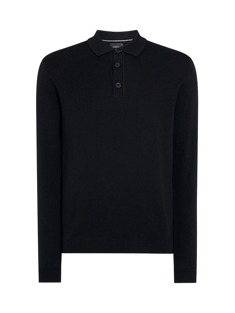 Remus Uomo Black Long Sleeve Knited Polo Shirt - Image 6 of 6 Remus Uomo Black Long Sleeve Knited Polo Shirt - Image 6 of 6