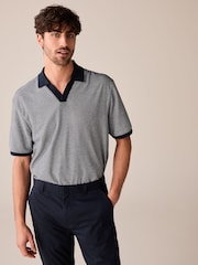 Navy Cuban Collar Textured Short Sleeve Polo Shirt - Image 1 of 7
