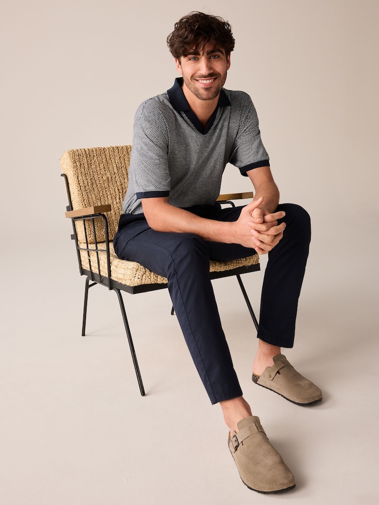 Navy Cuban Collar Textured Short Sleeve Polo Shirt - Image 2 of 7