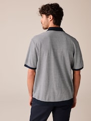 Navy Cuban Collar Textured Short Sleeve Polo Shirt - Image 3 of 7