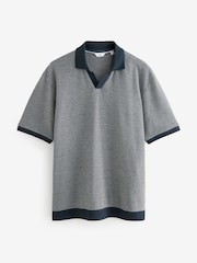 Navy Cuban Collar Textured Short Sleeve Polo Shirt - Image 5 of 7
