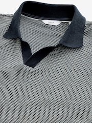 Navy Cuban Collar Textured Short Sleeve Polo Shirt - Image 6 of 7