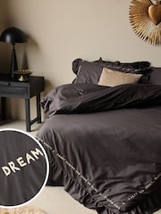 Rockett St George Black Mega Frill Embroidered 200 Thread Count Duvet Cover and Pillowcase Set - Image 1 of 4