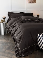Rockett St George Black Mega Frill Embroidered 200 Thread Count Duvet Cover and Pillowcase Set - Image 2 of 4