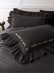 Rockett St George Black Mega Frill Embroidered 200 Thread Count Duvet Cover and Pillowcase Set - Image 3 of 4