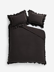 Rockett St George Black Mega Frill Embroidered 200 Thread Count Duvet Cover and Pillowcase Set - Image 4 of 4