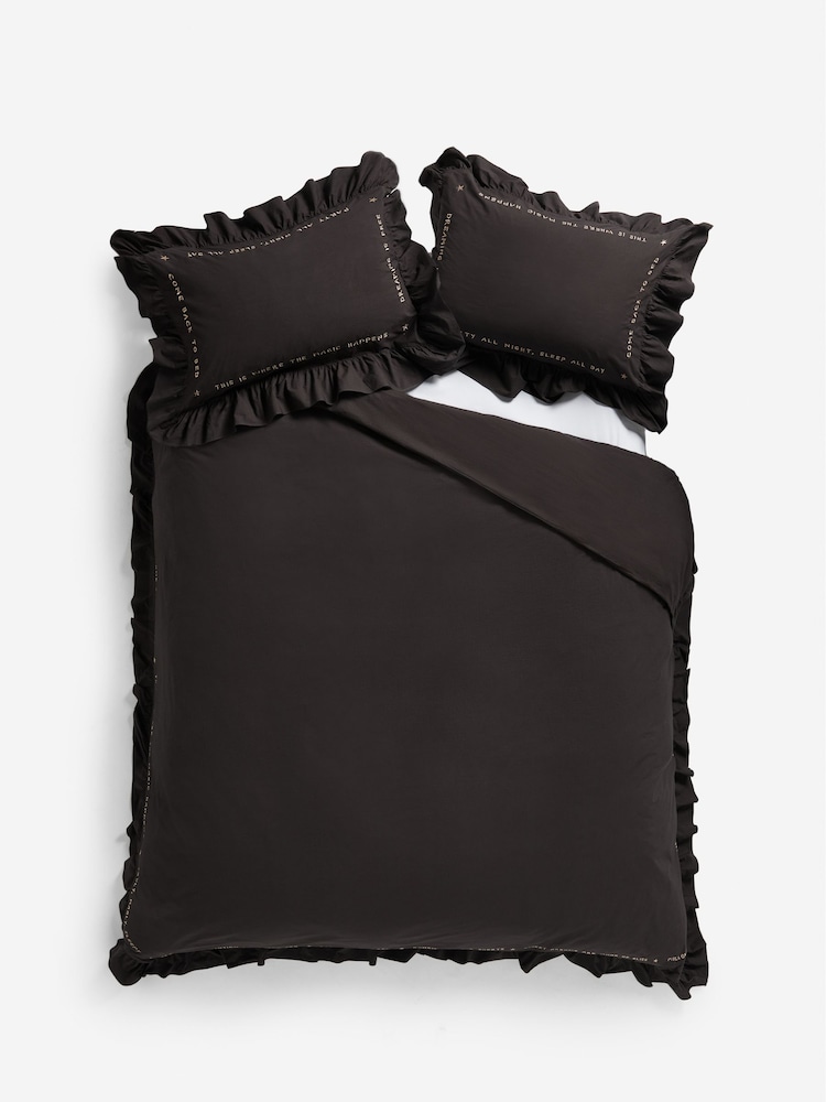 Rockett St George Black Mega Frill Embroidered 200 Thread Count Duvet Cover and Pillowcase Set - Image 4 of 4