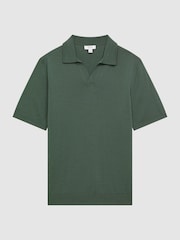 Reiss Ivy Green Duchie Merino Wool Open Collar Polo Shirt - Image 2 of 5