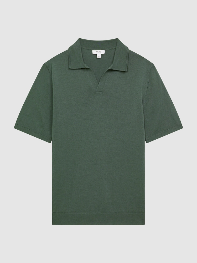 Reiss Ivy Green Duchie Merino Wool Open Collar Polo Shirt - Image 2 of 5