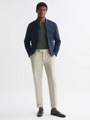 Reiss Ivy Green Duchie Merino Wool Open Collar Polo Shirt - Image 4 of 5