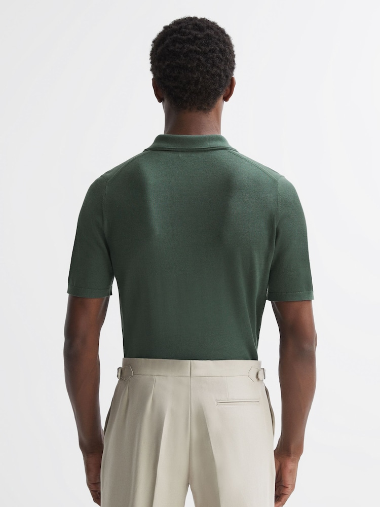 Reiss Ivy Green Duchie Merino Wool Open Collar Polo Shirt - Image 5 of 5