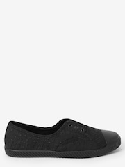Черный - Slip-On Embroidered laceless Canvas Trainers - Image 3 of 6