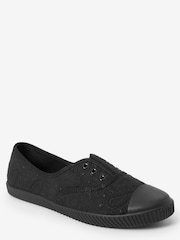 Черный - Slip-On Embroidered laceless Canvas Trainers - Image 4 of 6