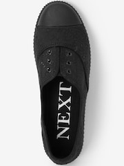 Черный - Slip-On Embroidered laceless Canvas Trainers - Image 5 of 6