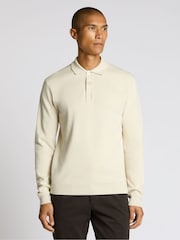 Remus Uomo Cream Long Sleeve Knited Polo Shirt - Image 1 of 5
