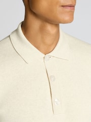 Remus Uomo Cream Long Sleeve Knited Polo Shirt - Image 4 of 5