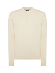 Remus Uomo Cream Long Sleeve Knited Polo Shirt - Image 5 of 5