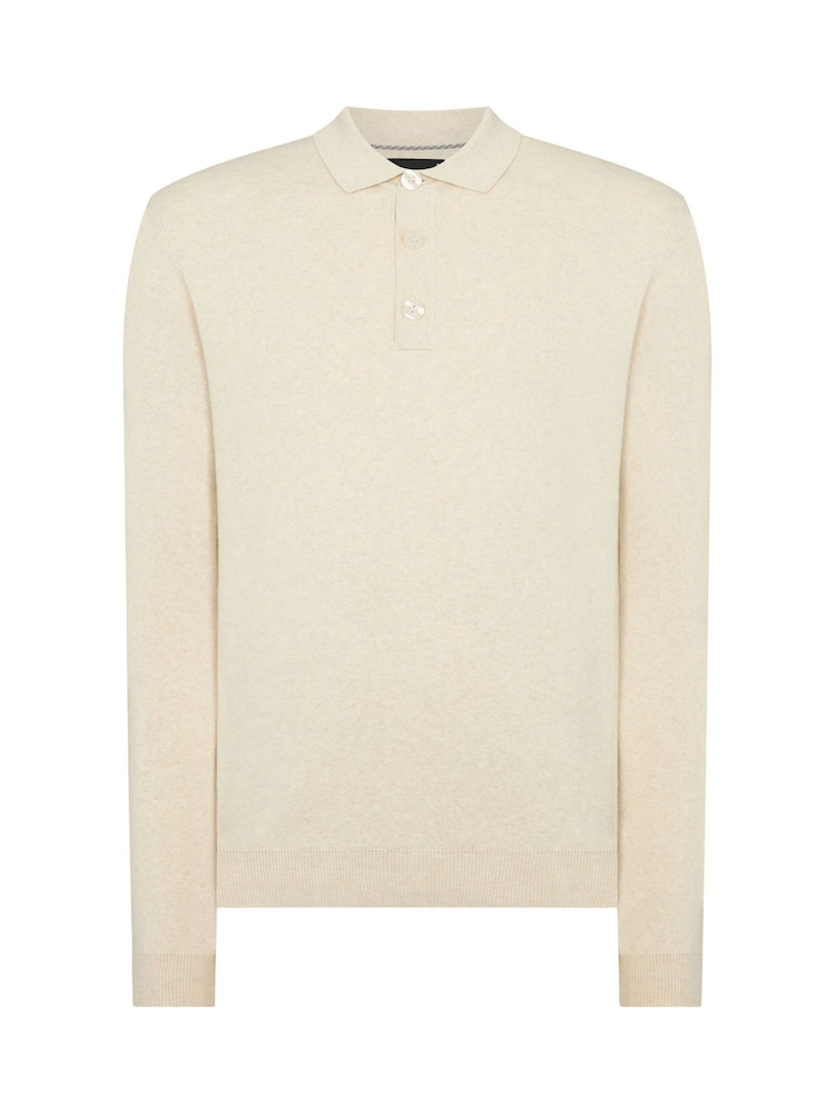 Remus Uomo Cream Long Sleeve Knited Polo Shirt - Image 5 of 5 Remus Uomo Cream Long Sleeve Knited Polo Shirt - Image 5 of 5