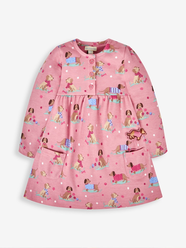JoJo Maman Bébé Pink Sausage Dog Button Front Dress - Image 2 of 4
