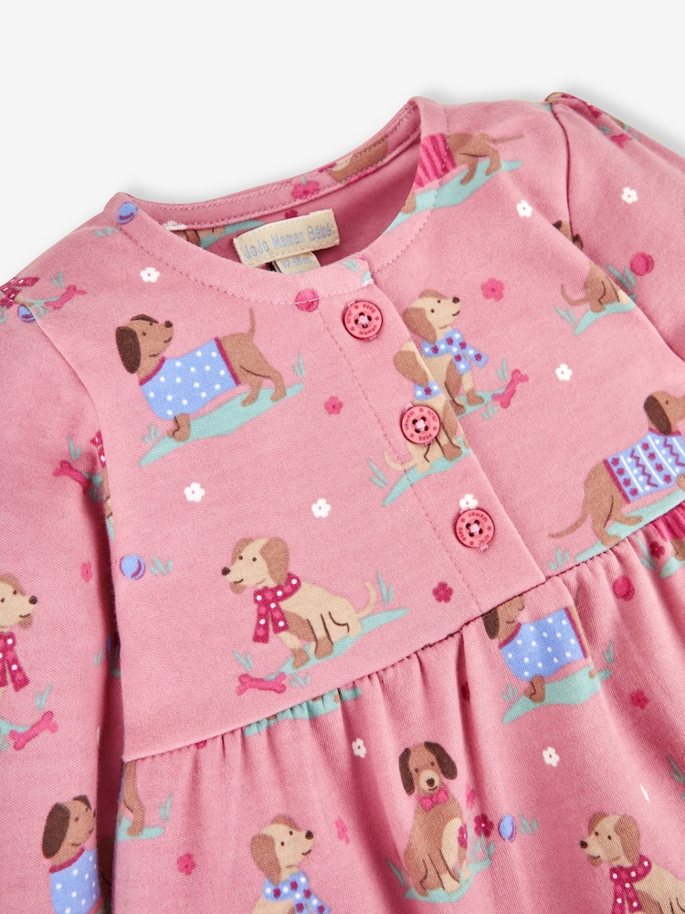 JoJo Maman Bébé Pink Sausage Dog Button Front Dress - Image 4 of 4