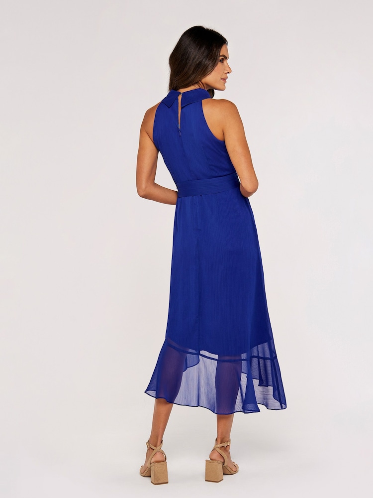 Apricot Blue Airy Folded Neck Ruffle Midi Dress - Image 2 of 4