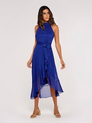 Apricot Blue Airy Folded Neck Ruffle Midi Dress - Image 3 of 4